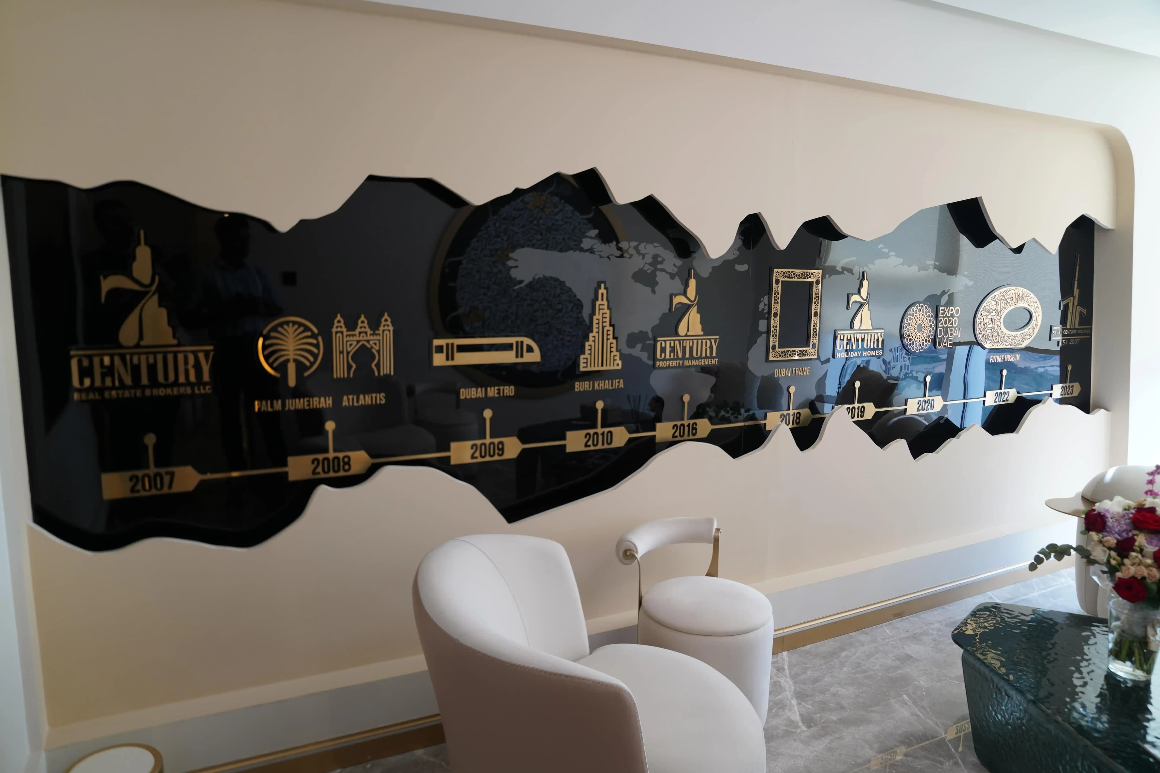 Seven Century Real Estate office showcasing company milestones since 2007